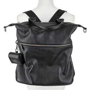 RAE DUNN WOMEN'S BLACK LEATHER BACKPACK W/ EARBUD CASE - STYLISH & FUNCTIONAL